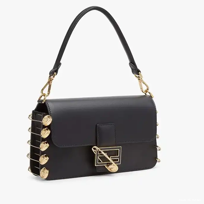 Affordable HOT Brooches Baguette Medium Pin with Leather Fendace Black In Fendi Calf Bag 0324